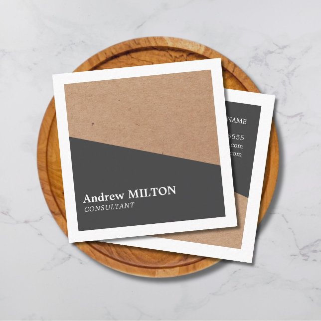 Modern Elegant Kraft Grey White Geometric Square Business Card (Creator Uploaded)