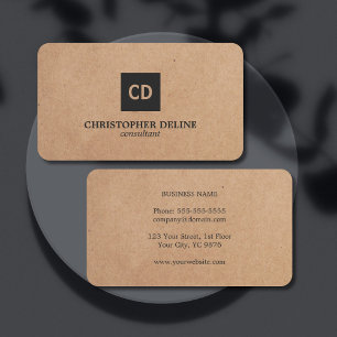 Modern Elegant Kraft Paper Monogram Consultant Business Card
