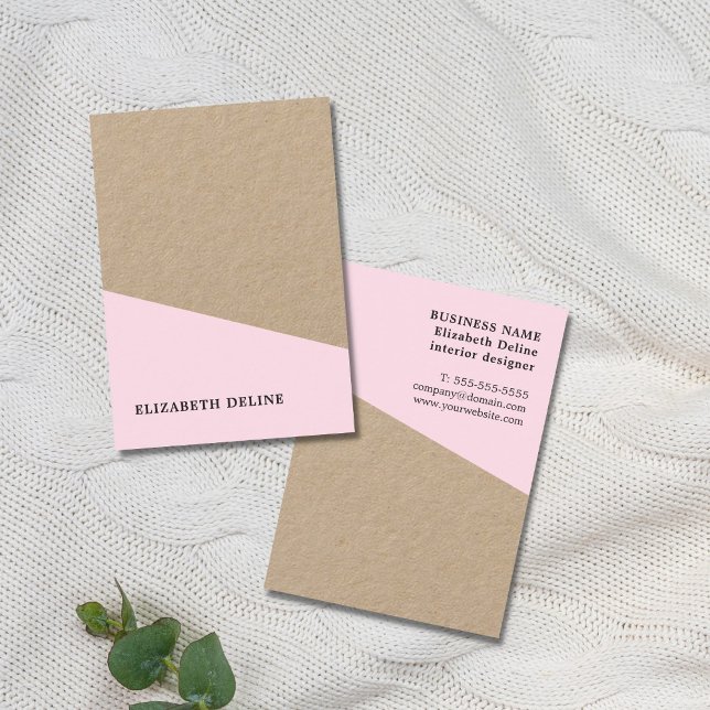 Modern Elegant Kraft Paper Rose Interior Designer Business Card (Creator Uploaded)