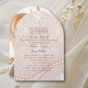 Modern Elegant Lace Blush Dusty Pink wedding Invitation