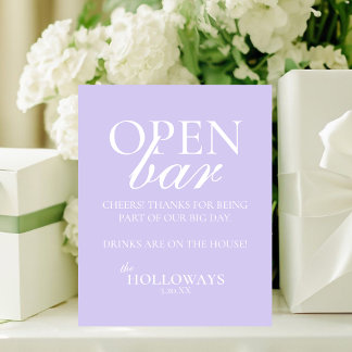 Modern Elegant Lavender Open Bar Wedding Pedestal Sign