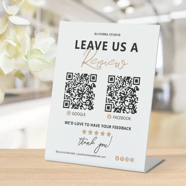 Modern Elegant Leave Us A Review QR Code Pedestal Sign (Modern elegant 'Leave us a Review' QR Code sign - perfect for your small business)