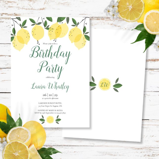Modern Elegant Lemons Floral Birthday Party Invitation (Modern Elegant Lemons Floral Birthday Party Invitation)