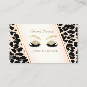 Modern Elegant,Leopard Print, Gold Glitter Lashes Business Card
