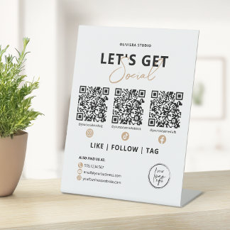 Modern Elegant Let's Get Social QR Code Pedestal Sign