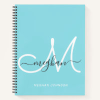 Modern Elegant Light Blue White Script Monogram