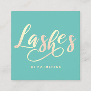 Modern elegant light teal & gold lashes extension square business card