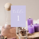 Modern Elegant Lilac Pastel Purple Wedding  Table Number<br><div class="desc">This table number is perfect for couples seeking a chic and minimalist touch for their light purple-themed wedding, as well as for various other colour palettes including light purple and pink, light blue and light purple, pastel pink and purple, lavender, sage green and lavender, dusty blue and lavender, pink purple...</div>
