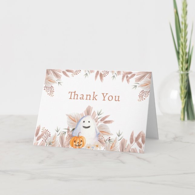 Modern Elegant Little Boo Boho Ghost Baby Shower  Thank You Card (Front)