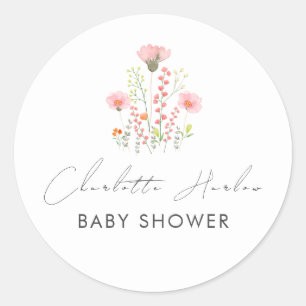 Modern Elegant Little Wildflowers Baby Shower Classic Round Sticker