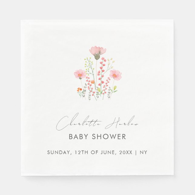 Modern Elegant Little Wildflowers Baby Shower Napkin (Front)