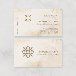Modern Elegant Logo on Gold Beige Ink Watercolor  Business Card