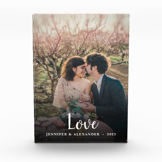 Modern elegant love script text overlay photo block (Front)