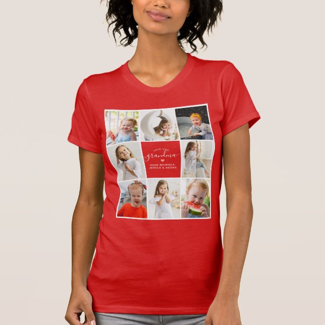 Modern Elegant Love You Grandma 8-Photo Collage T-Shirt (Front)