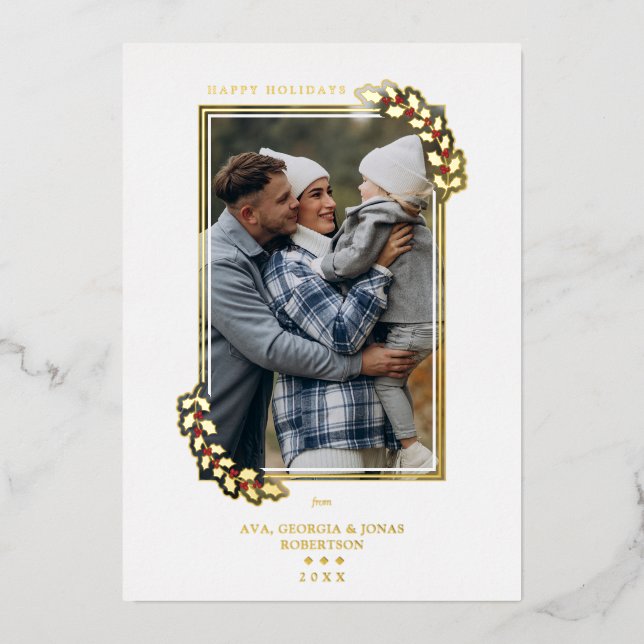 Modern Elegant Luxury Golden Holly Branches (Front)