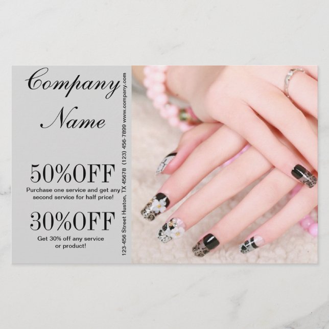 modern elegant manicure nails nail salon flyer (Front)