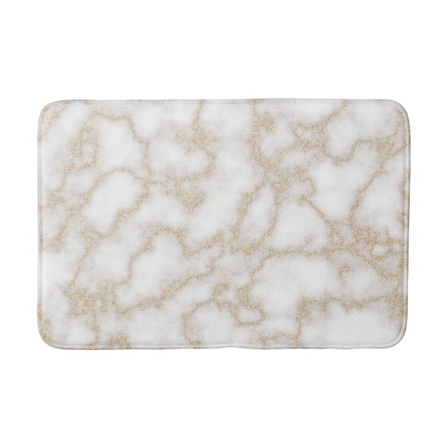Modern elegant marble faux gold glitter bath mat (Front)