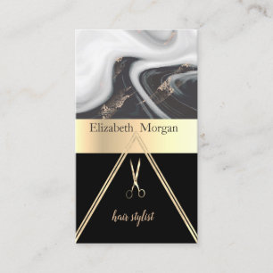 Modern Elegant Marble Gold Black,Scissors Business Card