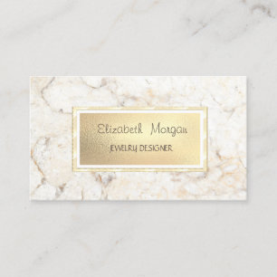 Modern Elegant Marble, Gold Frame Jewellery Design Business Card