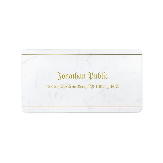 Modern Elegant Marble Gold Old Style Calligraphy Label (Front)