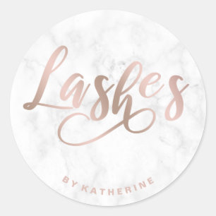 Modern elegant marble & rose gold lashes extension classic round sticker