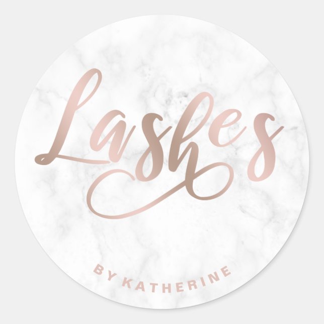 Modern elegant marble & rose gold lashes extension classic round sticker (Front)