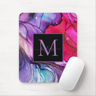 Modern Elegant Marbled Monogram Mouse Pad