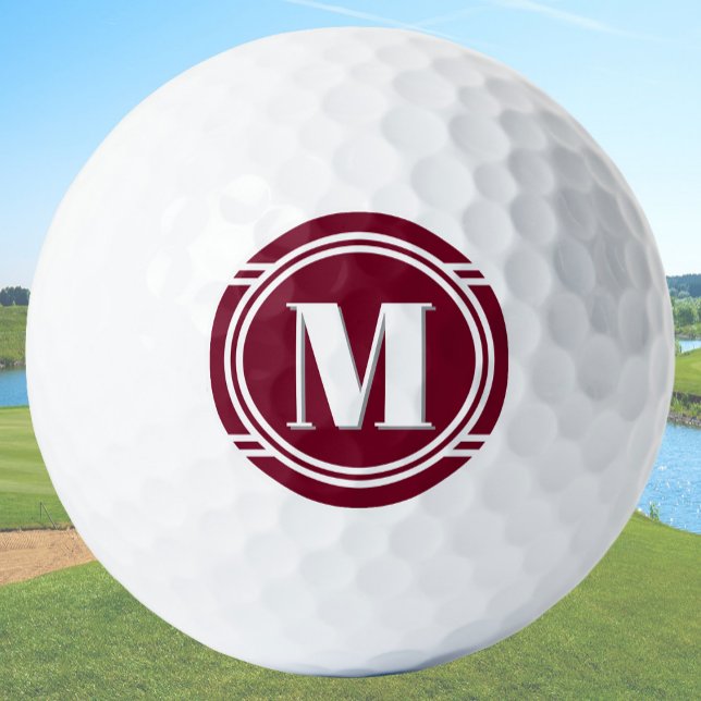 Modern Elegant Maroon and White Custom Monogram Golf Balls (Creator Uploaded)