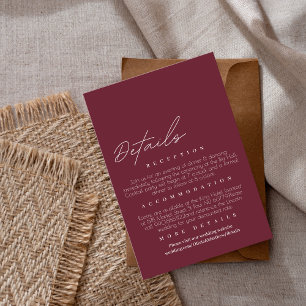 Modern & elegant Maroon Wedding Details  Enclosure Card