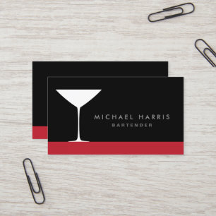 Modern elegant martini cocktail glass bartender business card