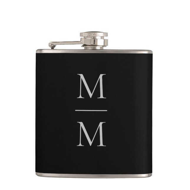 Modern Elegant Masculine Simple Classic Monogram Hip Flask (Front)