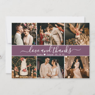 Modern Elegant Mauve Typography Photo Collage Thank You Card