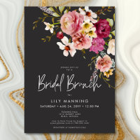 Modern Elegant Meadow Floral Black Bridal Brunch