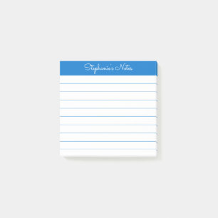 Modern Elegant Medium Blue Personalized Lined Post-it Notes