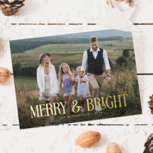 Modern Elegant Merry & Bright Christmas Photo