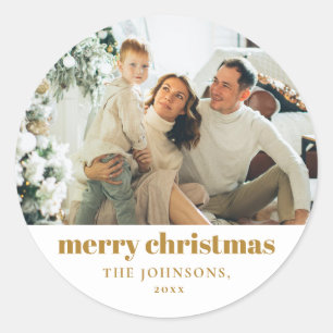 Modern Elegant Merry Christmas Custom Gold Classic Round Sticker