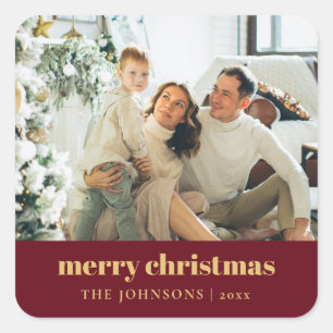 Modern Elegant Merry Christmas Custom Square Sticker