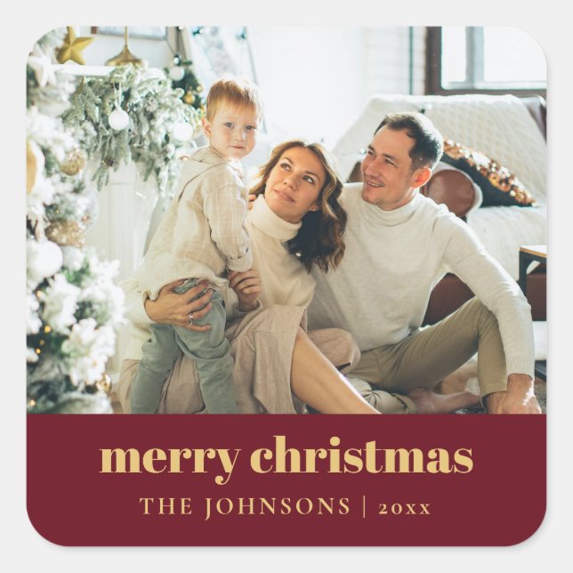 Modern Elegant Merry Christmas Custom Square Sticker (Front)