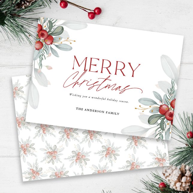 Modern Elegant Merry Christmas Greenery  Holiday Card (Creator Uploaded)