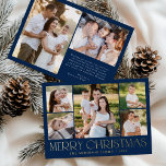 Modern Elegant Merry Christmas Navy Photo Collage<br><div class="desc">Celebrate the season with the Modern Elegant Merry Christmas Navy Photo Collage foil holiday card. This stylish design features a 5-photo collage on the front, with 4 square photos surrounding a larger picture at the centre. "Merry Christmas" is beautifully displayed in trendy gold foil lettering on a navy background. Customise...</div>
