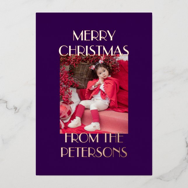 Modern Elegant Merry Christmas Photo Rose Gold (Front)