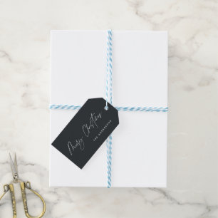modern elegant merry christmas script black gift tags