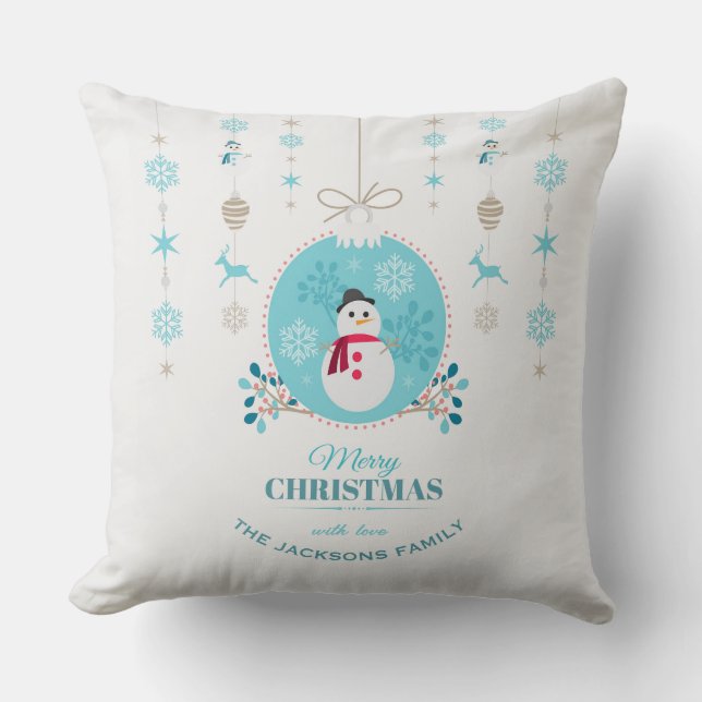 Modern Elegant Merry Christmas Snowman  Cushion (Front)