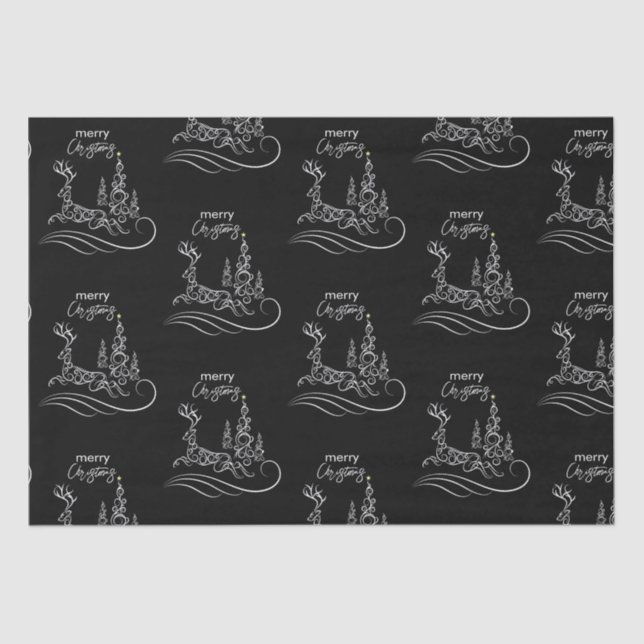 Modern Elegant Merry Christmas Tree and Reindeer Tissue Paper (Front)
