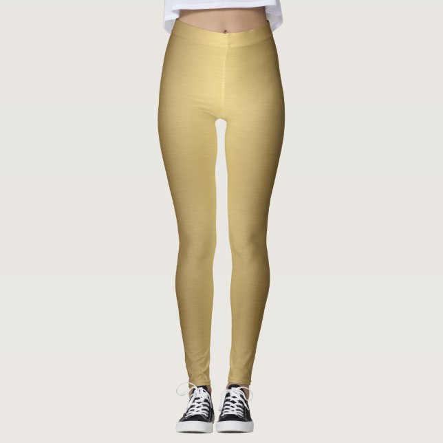 Modern Elegant Metallic Ombre Solid Gold  Leggings (Front)