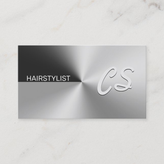 Modern elegant metallic silver business card (Front)