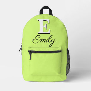 Modern Elegant Mindaro Yellow Green Monogram Printed Backpack