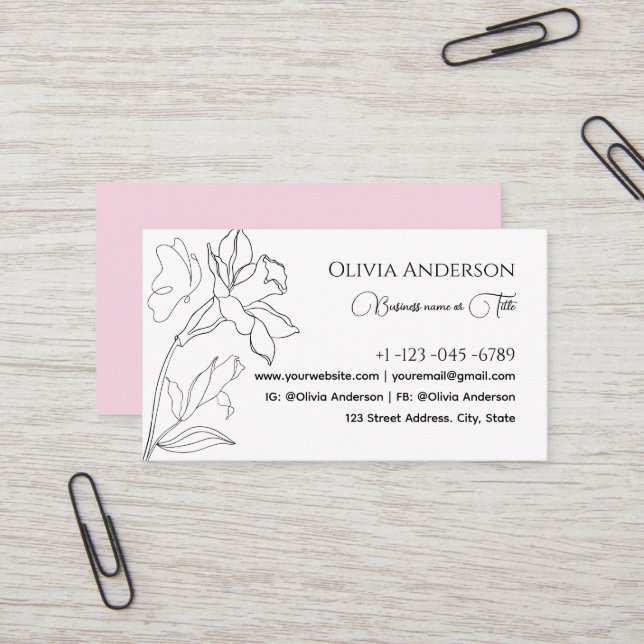 Modern Elegant Minimal Black And Pink Business Card (Front/Back In Situ)