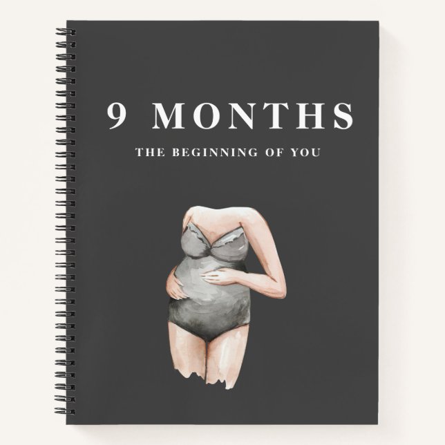 Modern Elegant Minimal Black Pregnancy Mum Notebook (Front)