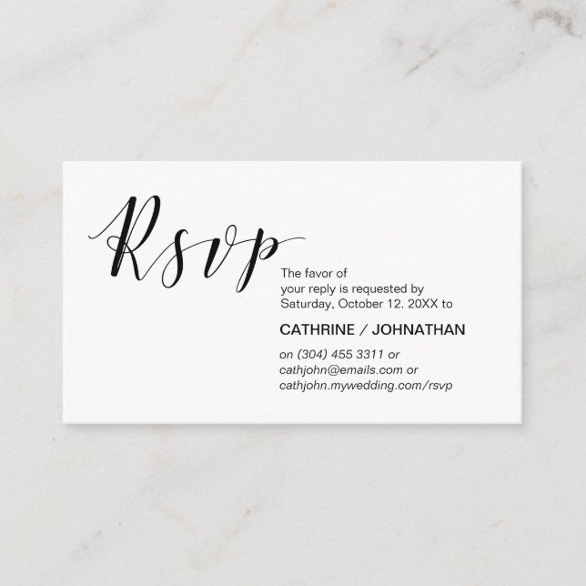 Modern Elegant, minimal, Black Script, RSVP Enclosure Card (Front)